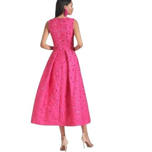 Sachin & Babi Ashley Brocade Midi Dress Pink Glitter Pockets Lined Prom Formal - Picture 3 of 16